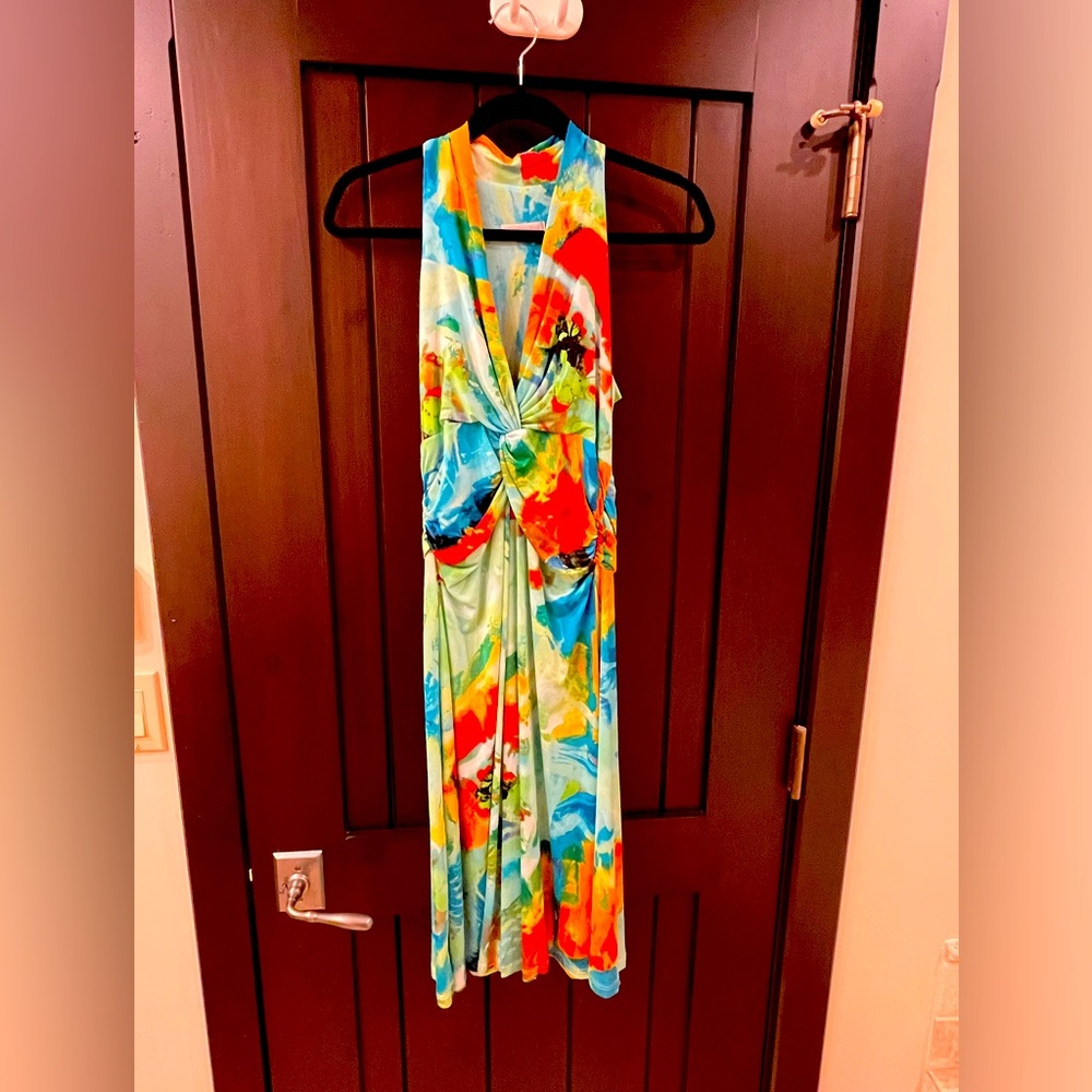 Multi colored summer lightweight fitted dress.